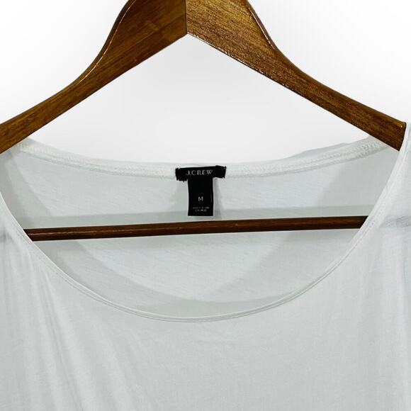 J Crew Lace Overlay Top White Slub Knit 3/4 Sleeve Size M Coastal Minimalist - Picture 3 of 11